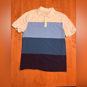 Banana Republic Men’s Polo - White & Light Blue & Navy Colorblock
